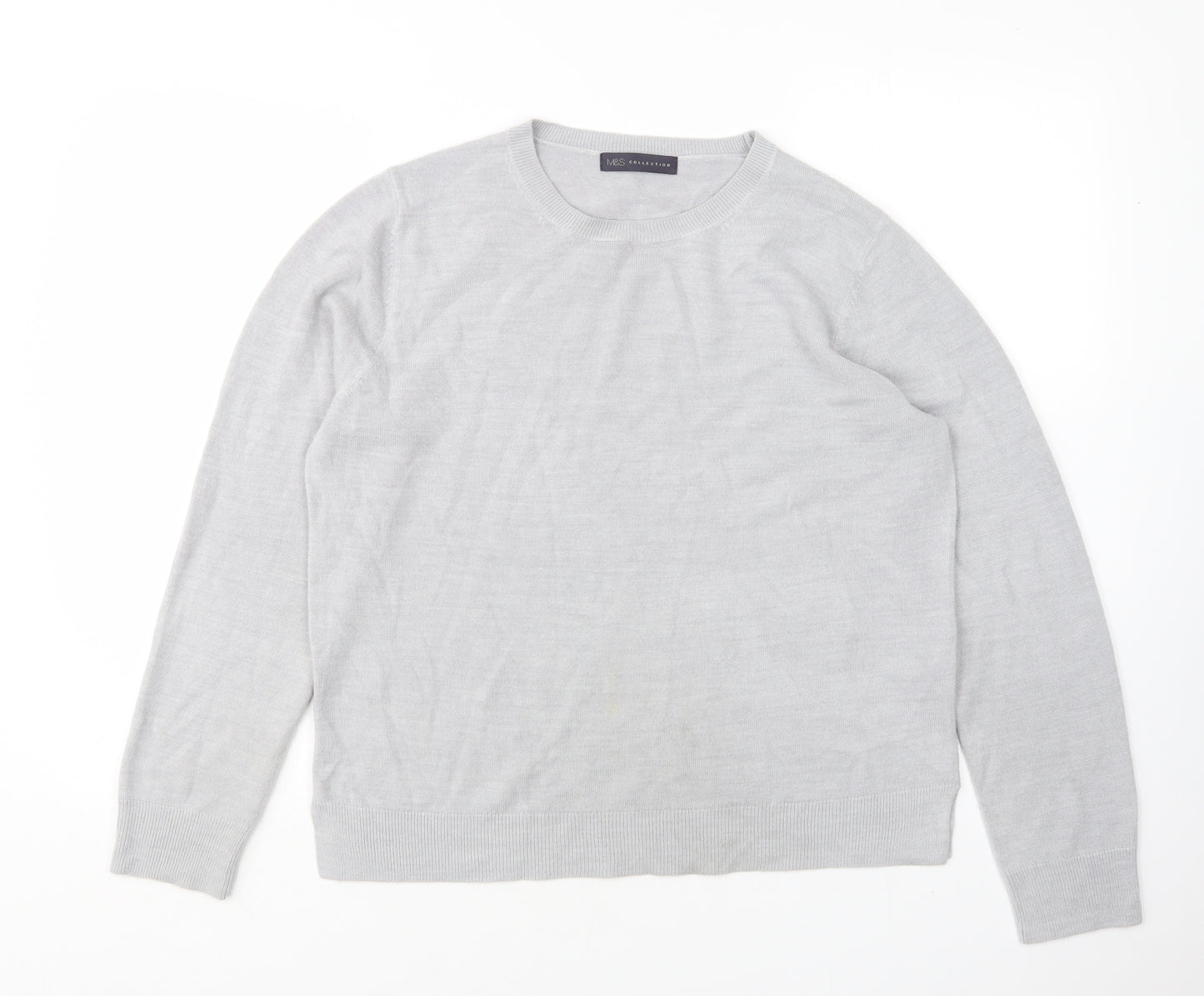 M&D Womens Grey Round Neck  Acrylic Pullover Jumper Size 16