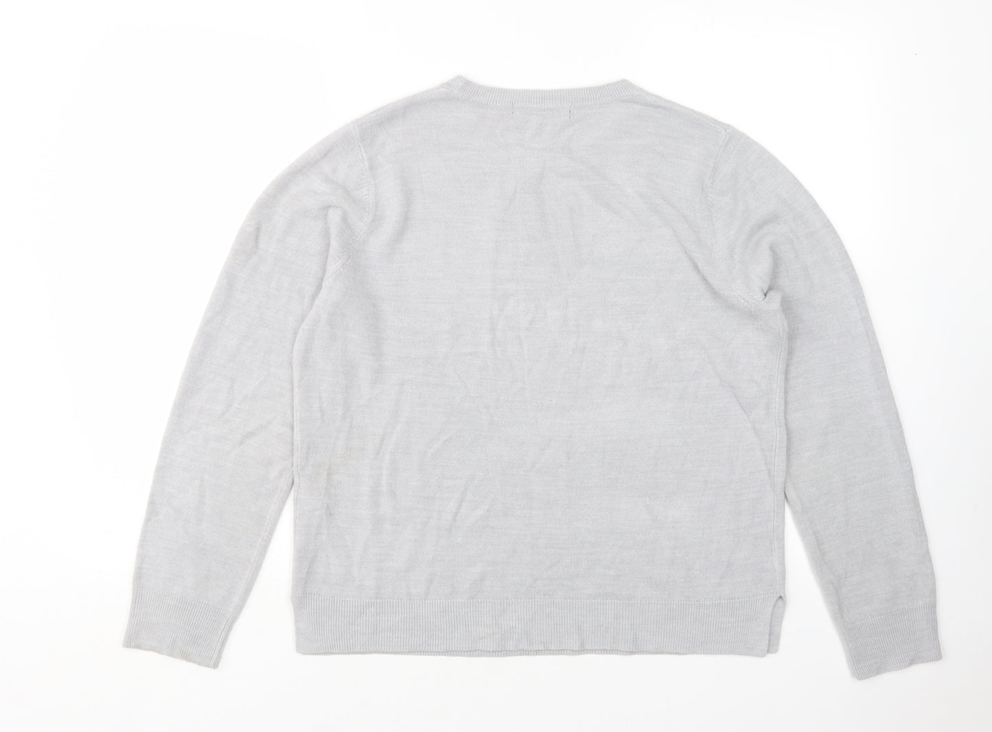 M&D Womens Grey Round Neck  Acrylic Pullover Jumper Size 16
