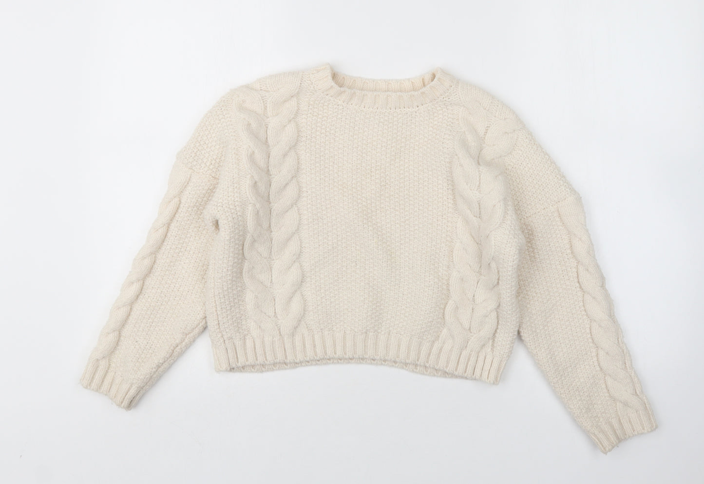 Primark Girls Beige Round Neck  Acrylic Pullover Jumper Size 9-10 Years