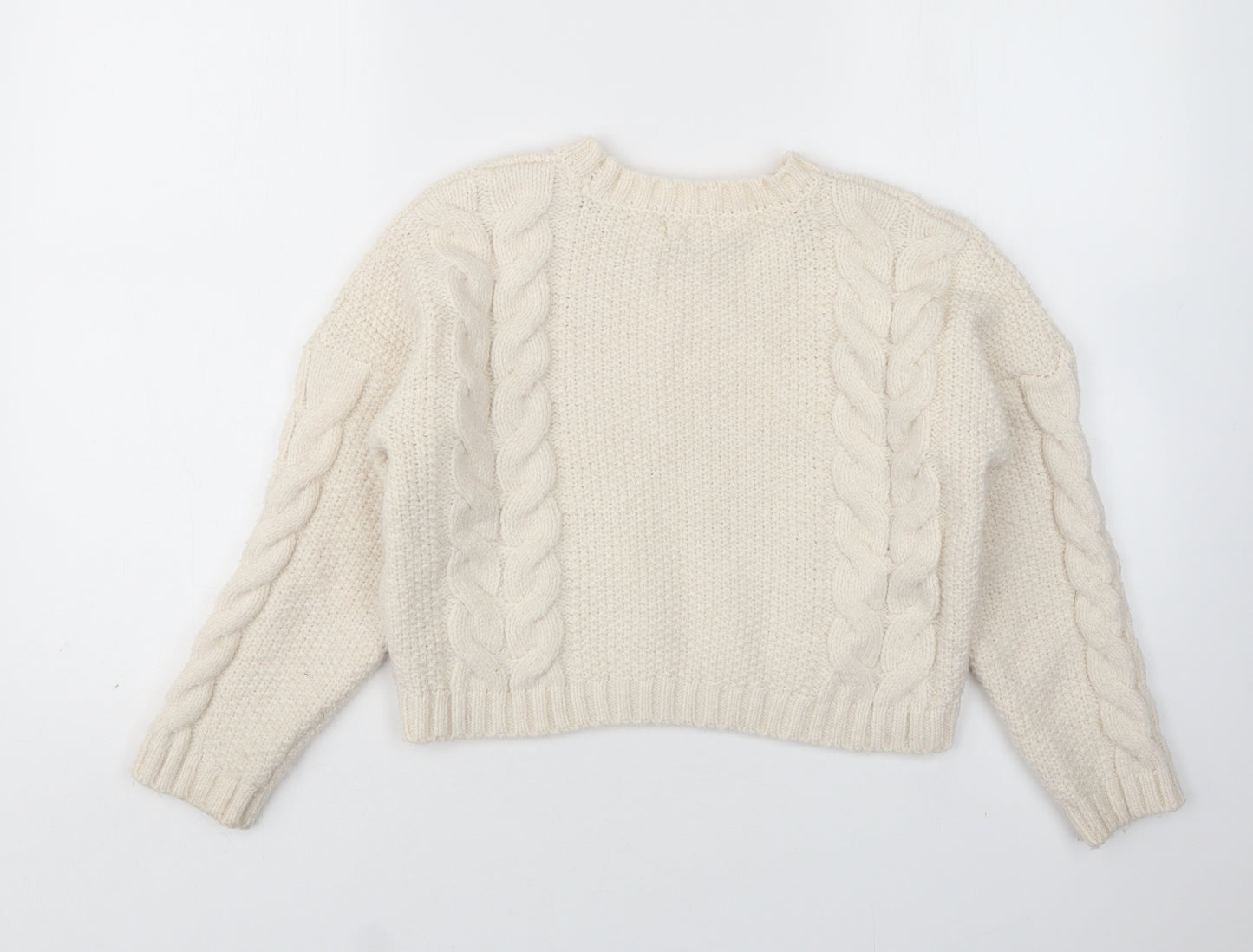 Primark Girls Beige Round Neck  Acrylic Pullover Jumper Size 9-10 Years