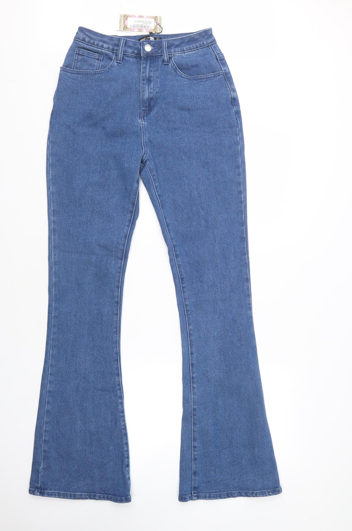 Boohoo Womens Blue  Cotton Bootcut Jeans Size 8 L33 in Regular