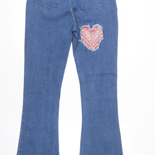 Boohoo Womens Blue  Cotton Bootcut Jeans Size 8 L33 in Regular