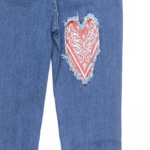 Boohoo Womens Blue  Cotton Bootcut Jeans Size 8 L33 in Regular