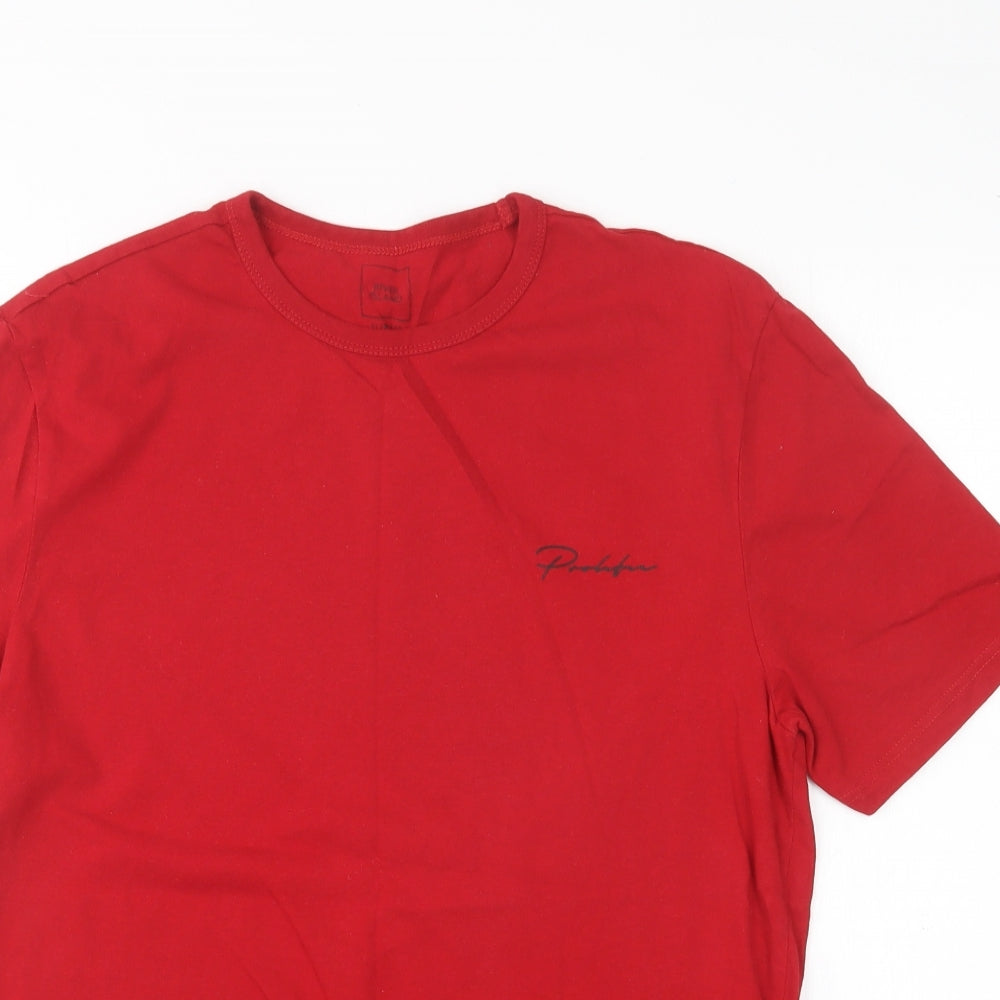 River Island Mens Red  Cotton  T-Shirt Size M Round Neck