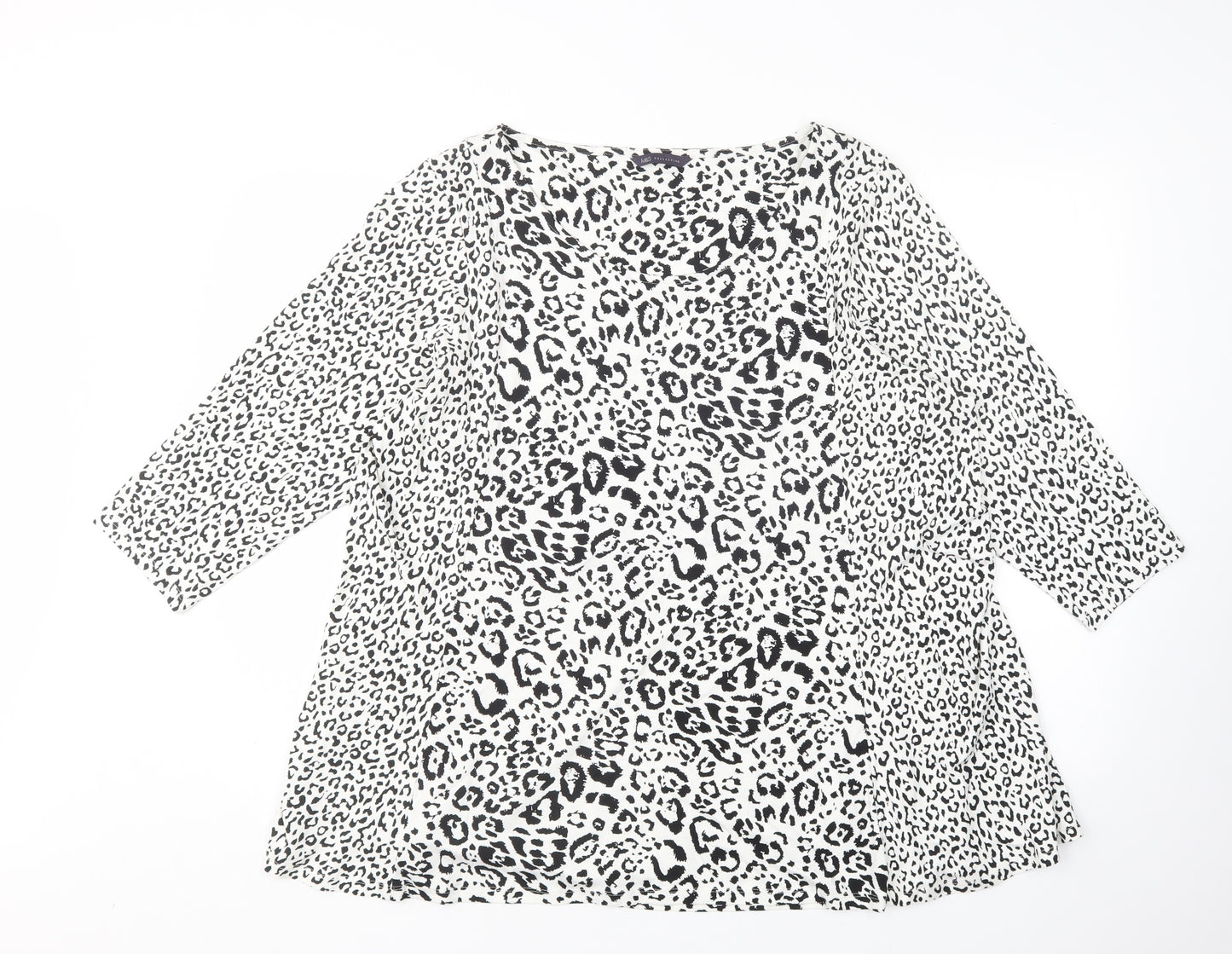 M&S Womens Multicoloured Animal Print Viscose Basic T-Shirt Size 24 Round Neck