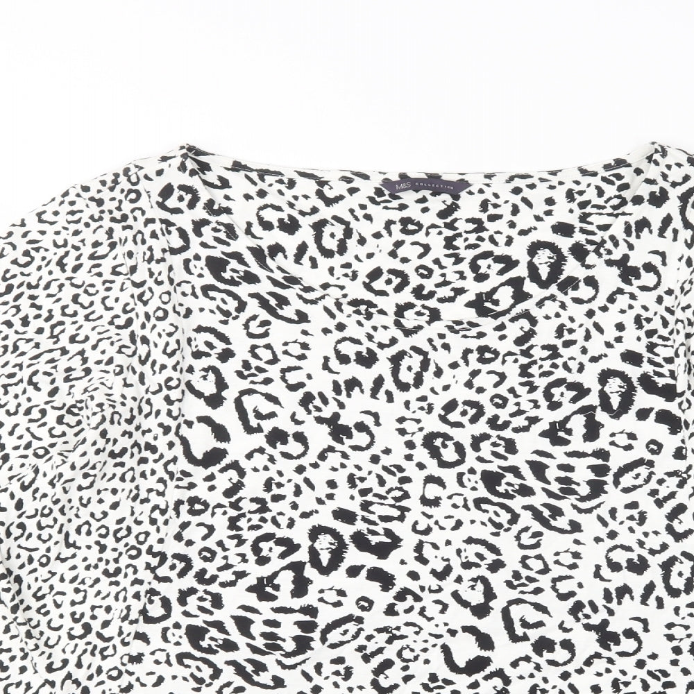 M&S Womens Multicoloured Animal Print Viscose Basic T-Shirt Size 24 Round Neck