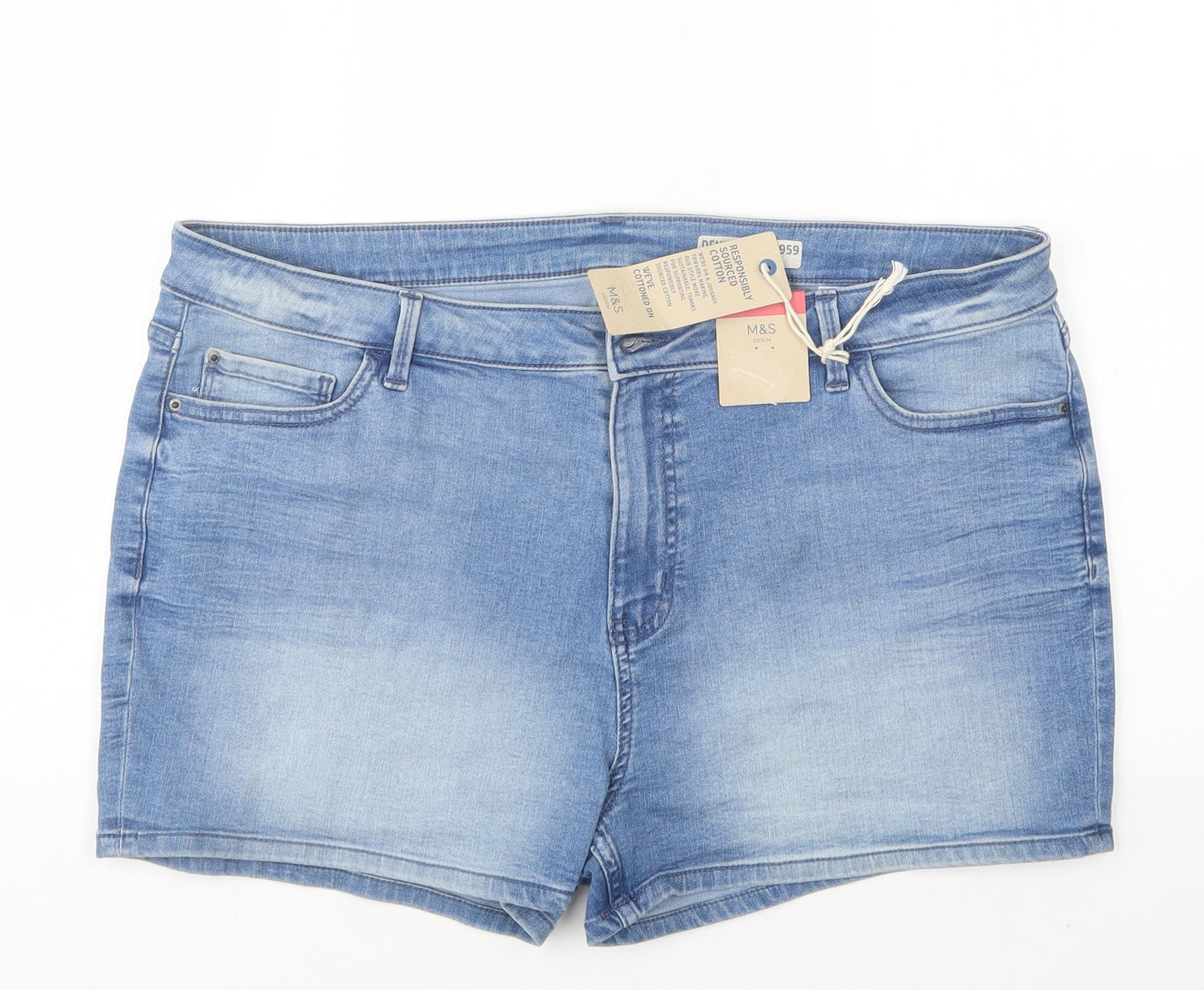 M&S Womens Blue  Cotton Hot Pants Shorts Size 18 L4 in Regular