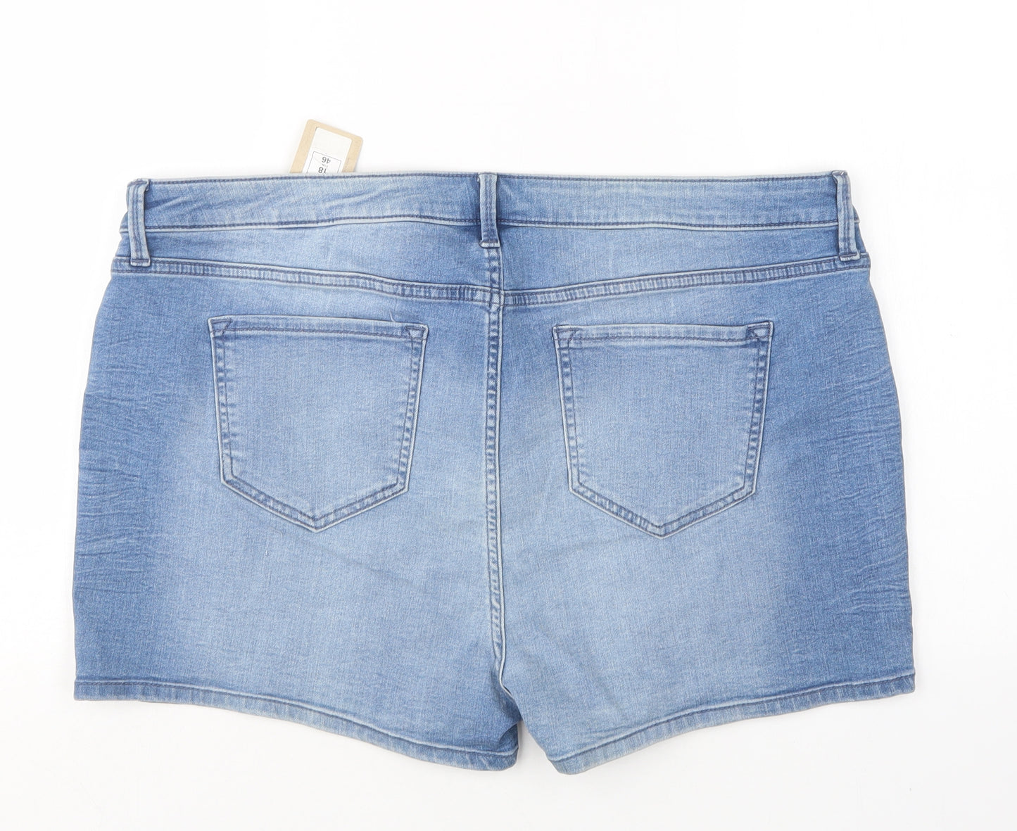 M&S Womens Blue  Cotton Hot Pants Shorts Size 18 L4 in Regular