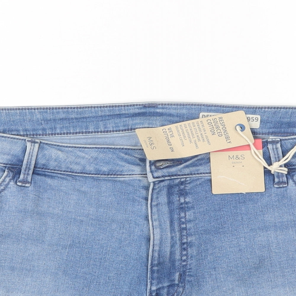 M&S Womens Blue  Cotton Hot Pants Shorts Size 18 L4 in Regular