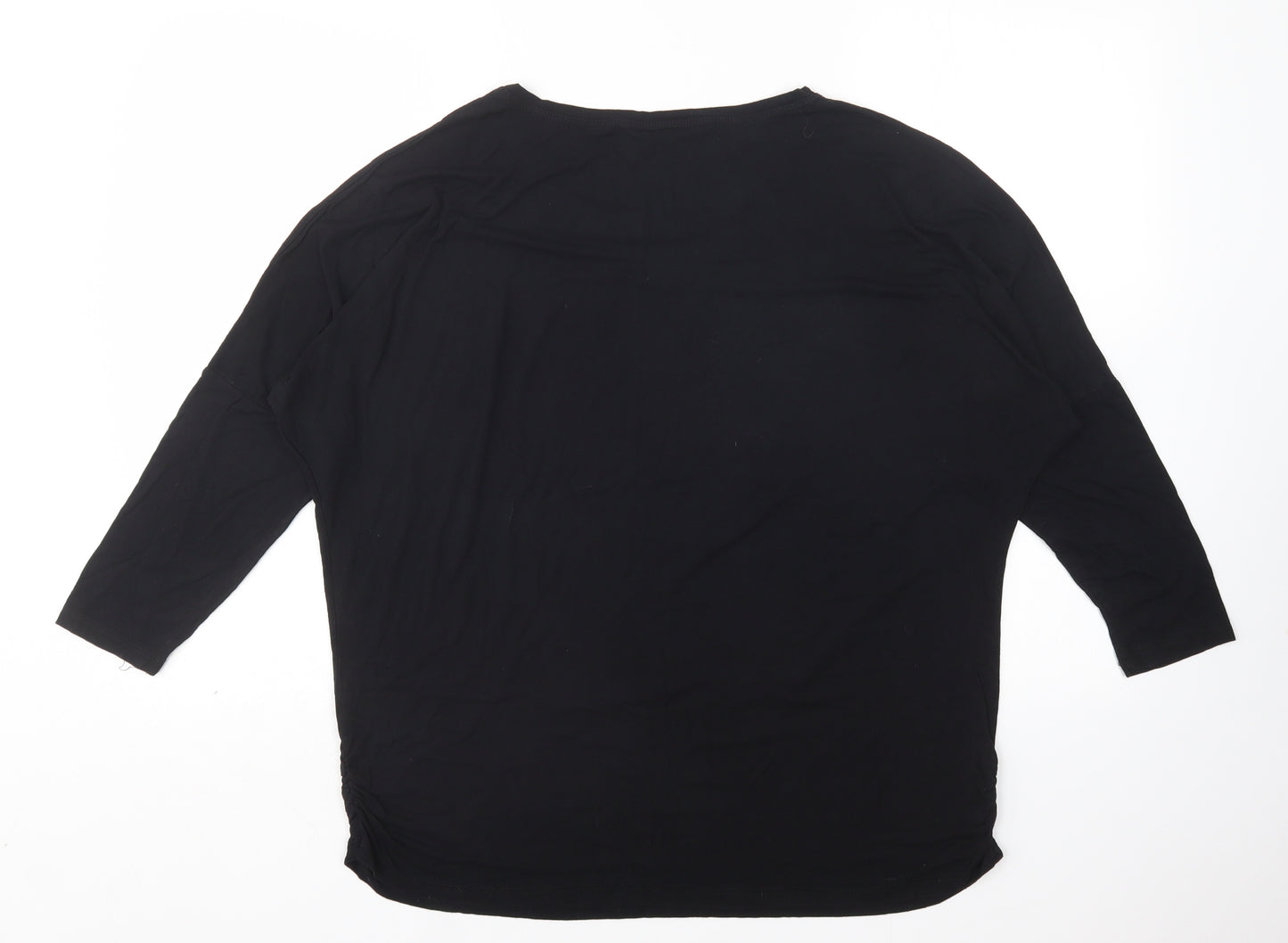 H Johns Womens Black  Viscose Basic T-Shirt Size M Round Neck