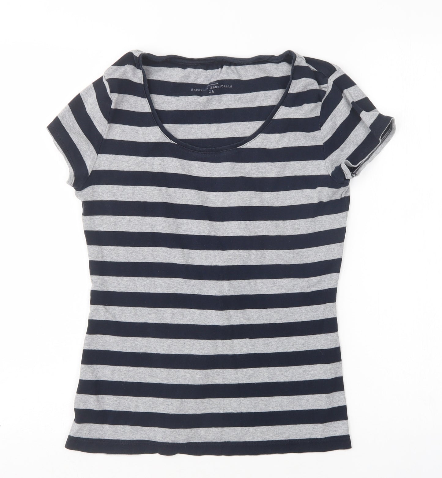 NEXT Womens Multicoloured Striped Cotton Basic T-Shirt Size 14 Scoop Neck