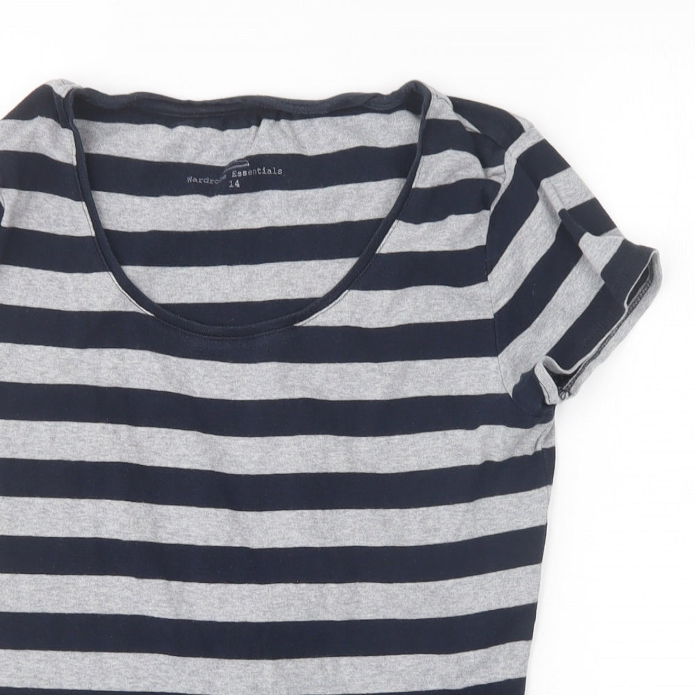 NEXT Womens Multicoloured Striped Cotton Basic T-Shirt Size 14 Scoop Neck