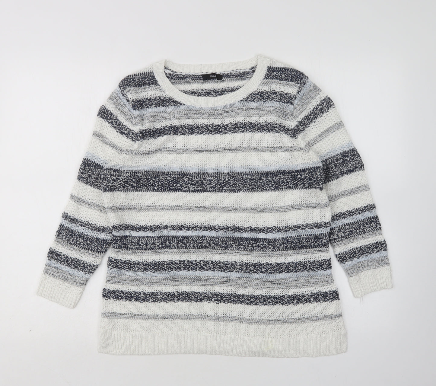 M&Co Womens Multicoloured Round Neck Striped Polyester Pullover Jumper Size 14