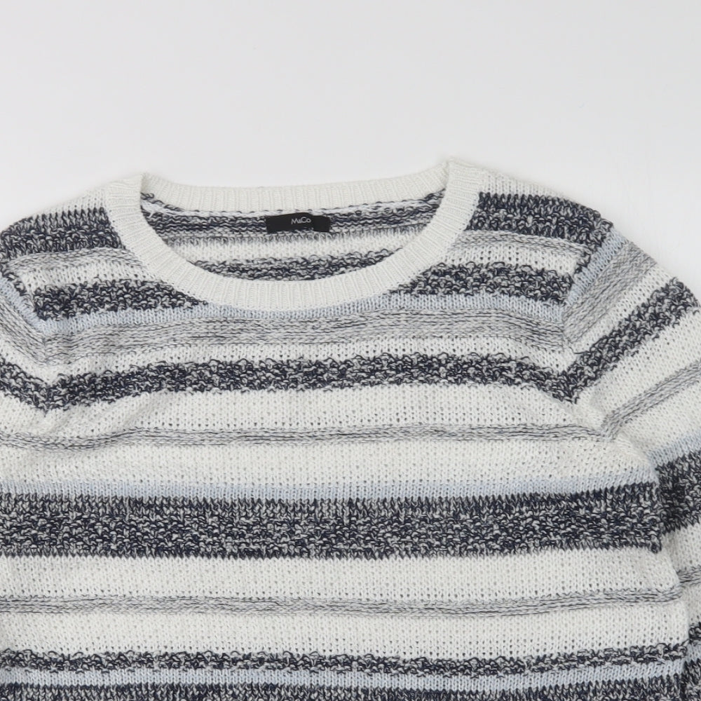 M&Co Womens Multicoloured Round Neck Striped Polyester Pullover Jumper Size 14