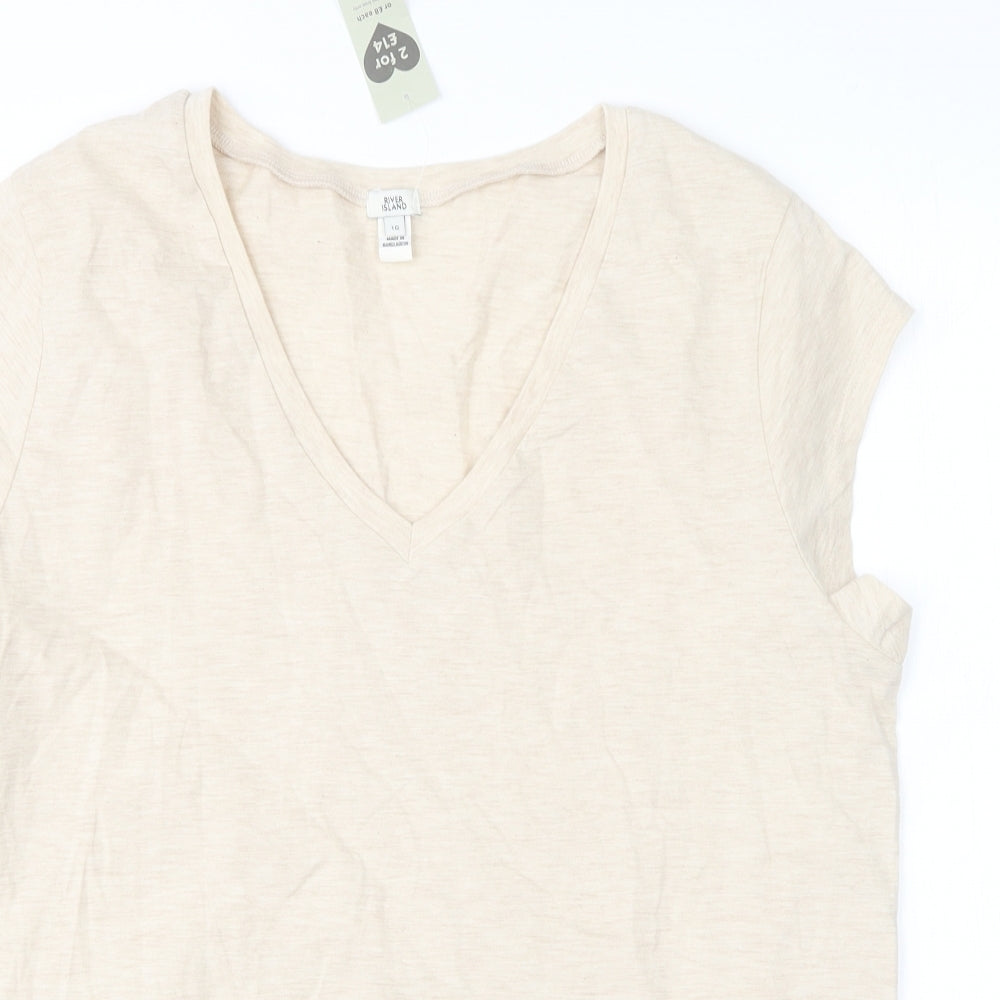River Island Womens Beige  Cotton Basic T-Shirt Size 16 V-Neck