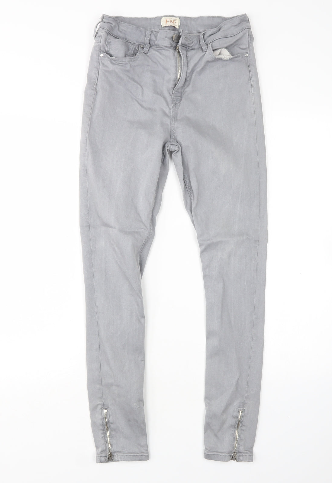 F&F Womens Grey  Cotton Skinny Jeans Size 12 L27 in Regular