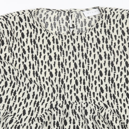VILA Womens Black Animal Print Polyester Basic Blouse Size 14 Round Neck