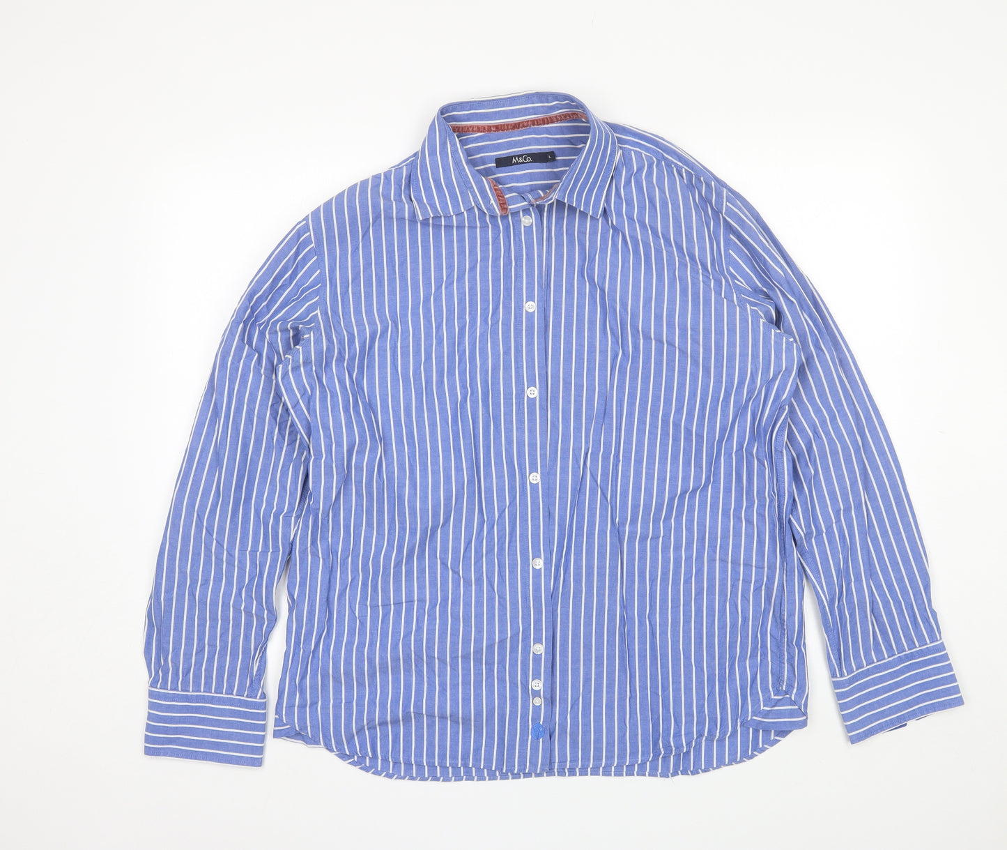 M&Co. Mens Blue Striped Cotton  Dress Shirt Size L Collared