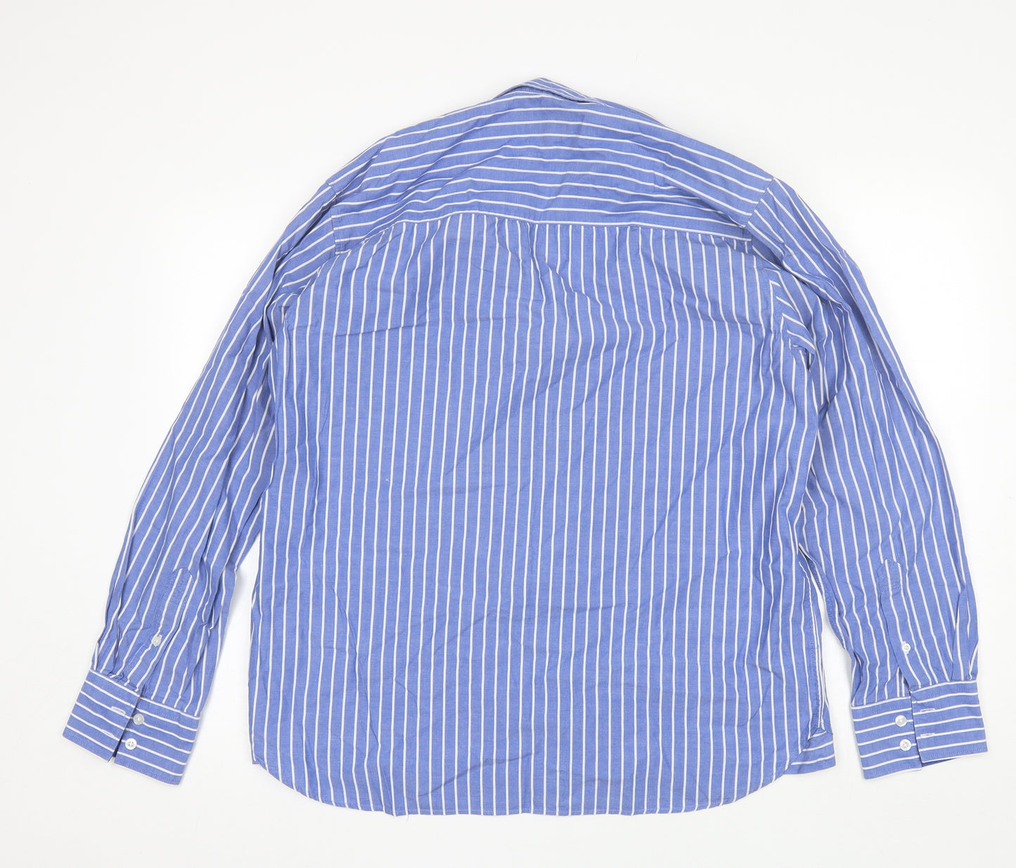 M&Co. Mens Blue Striped Cotton  Dress Shirt Size L Collared