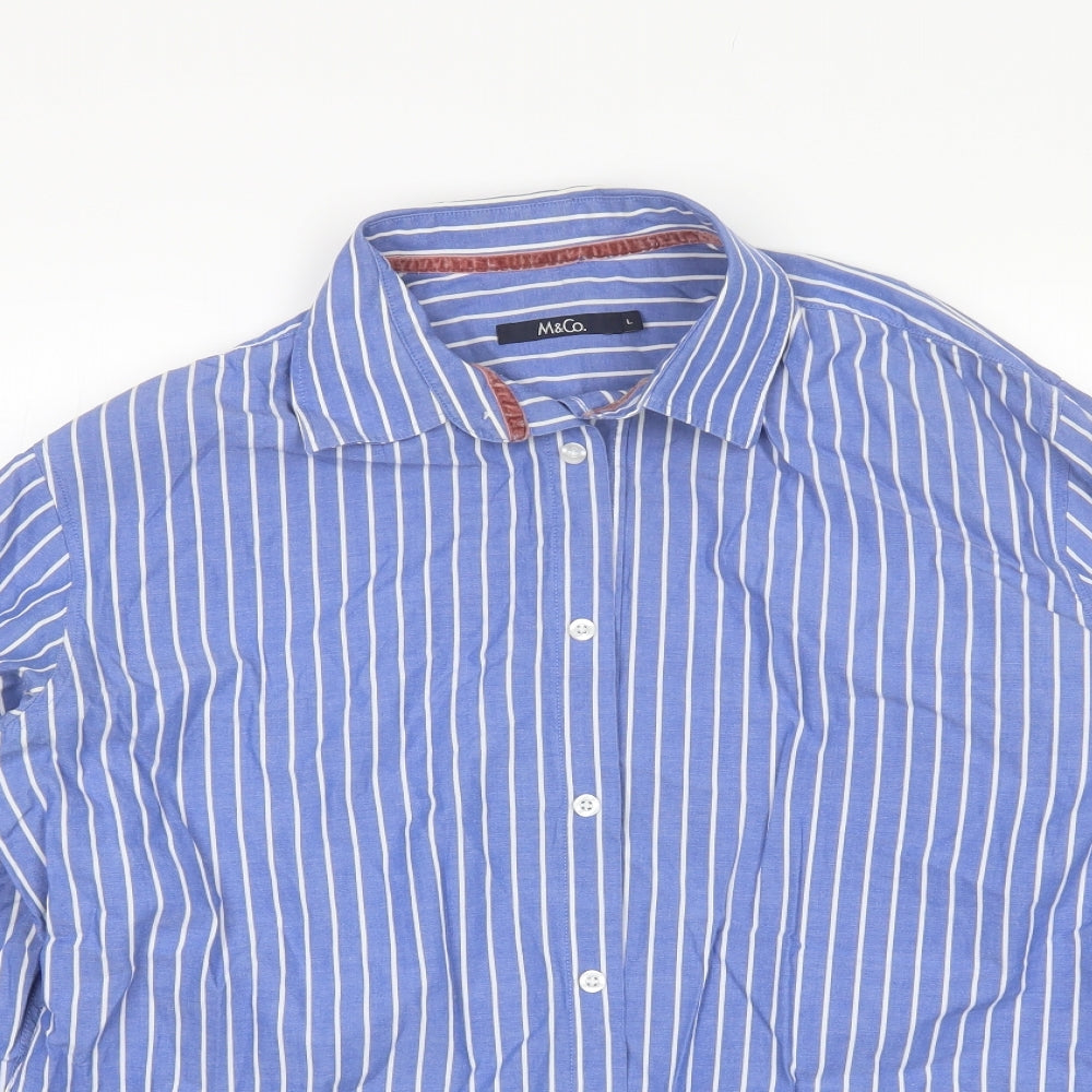 M&Co. Mens Blue Striped Cotton  Dress Shirt Size L Collared
