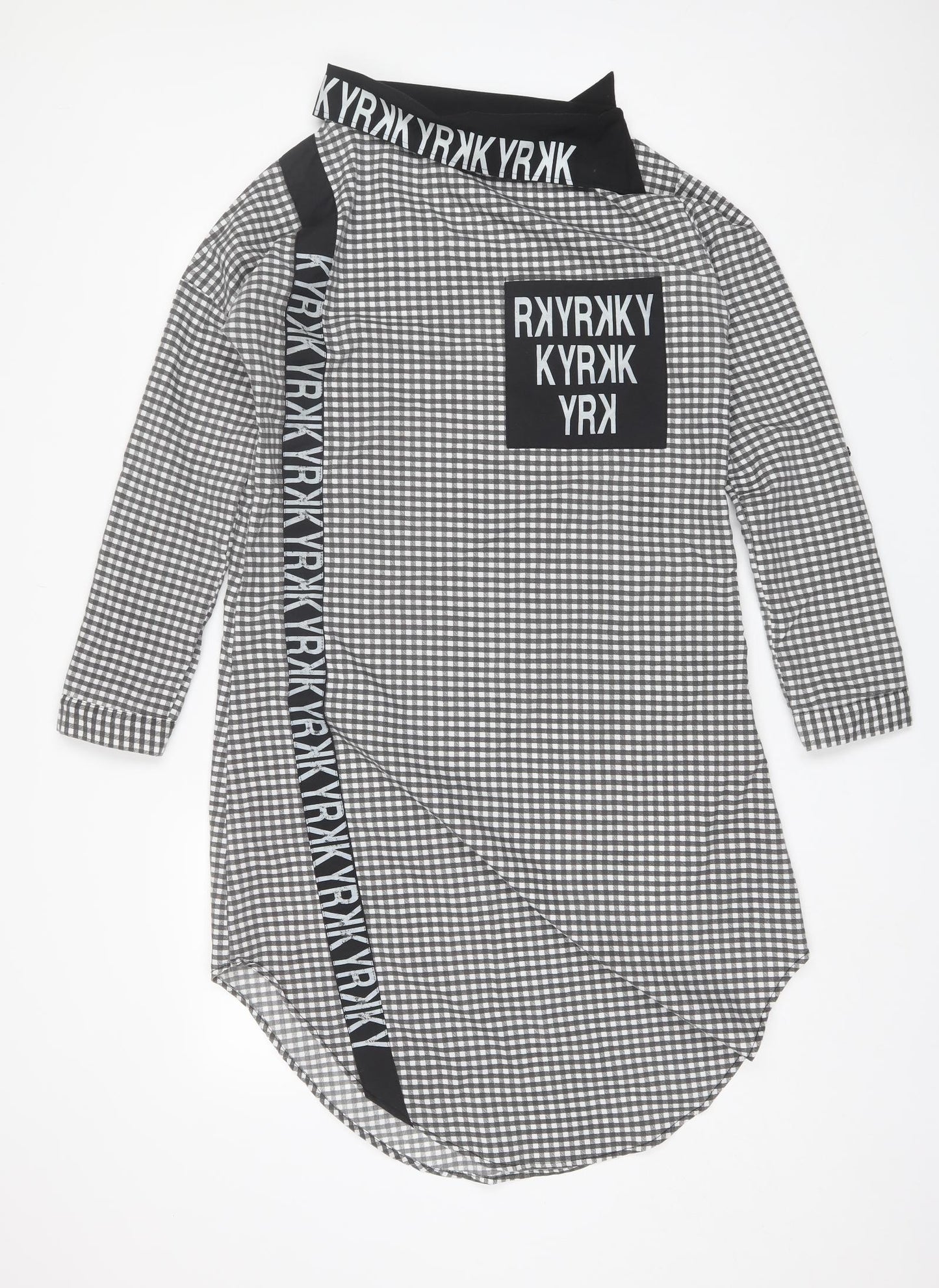 Chance Womens Black Plaid Polyester Shirt Dress  Size L  Collared