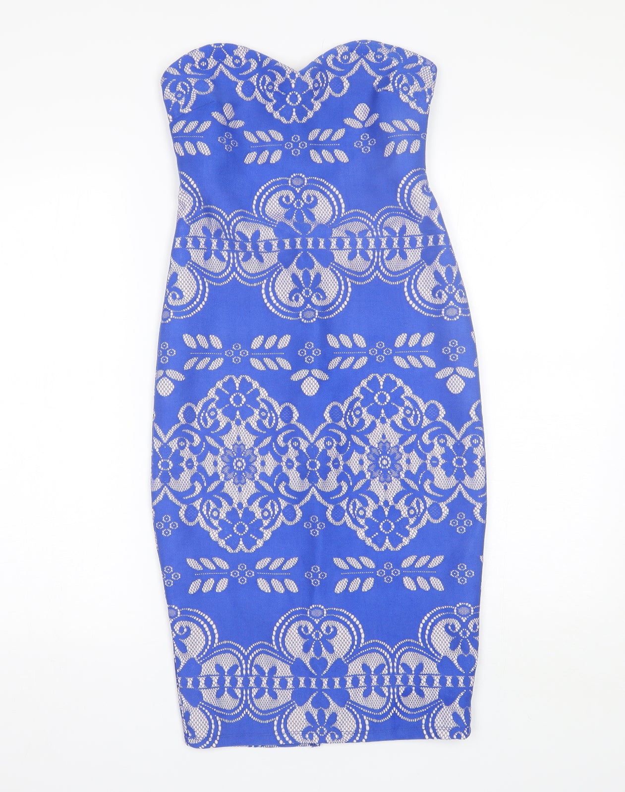 Lipsy Womens Blue Floral Polyester A-Line  Size 8  Sweetheart