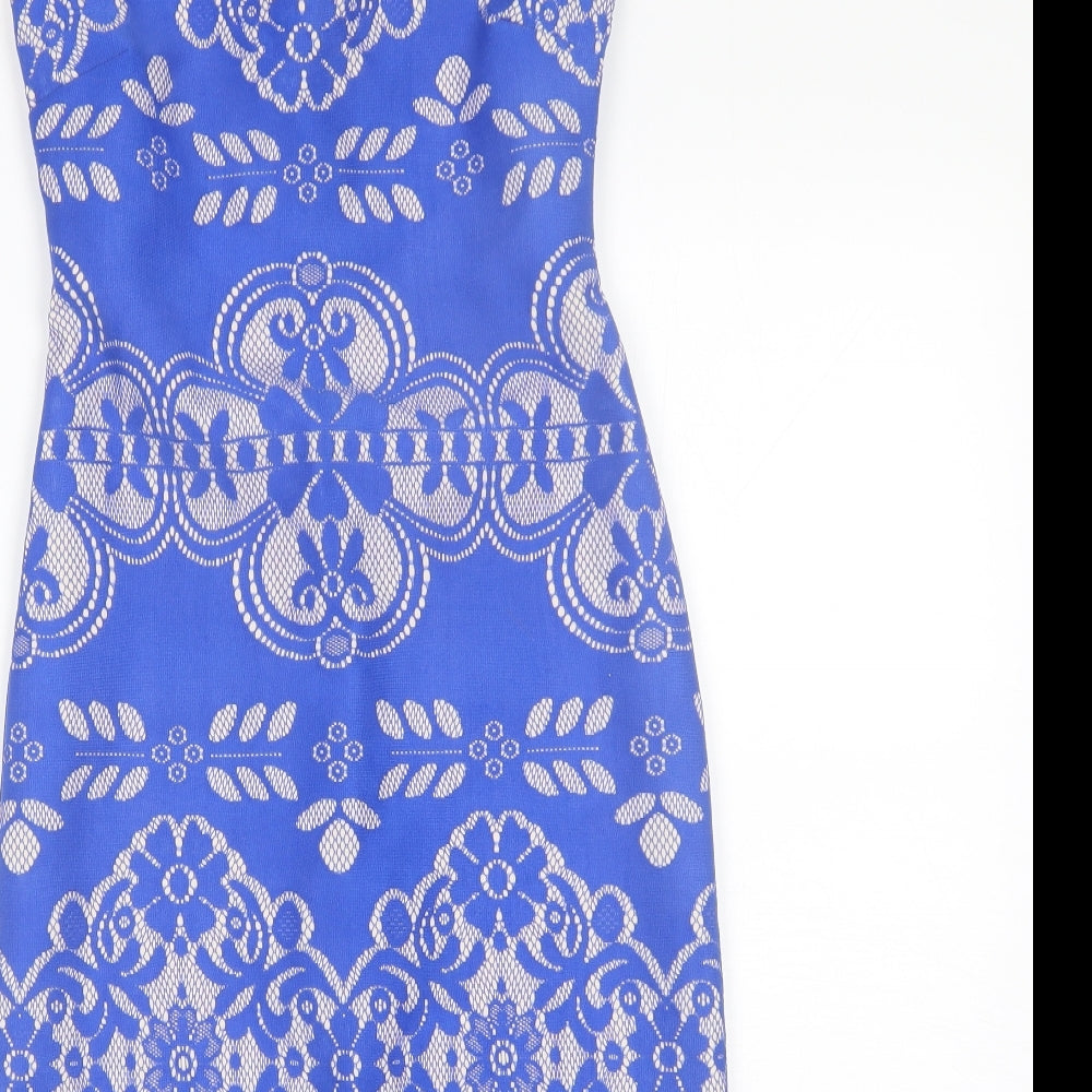 Lipsy Womens Blue Floral Polyester A-Line  Size 8  Sweetheart