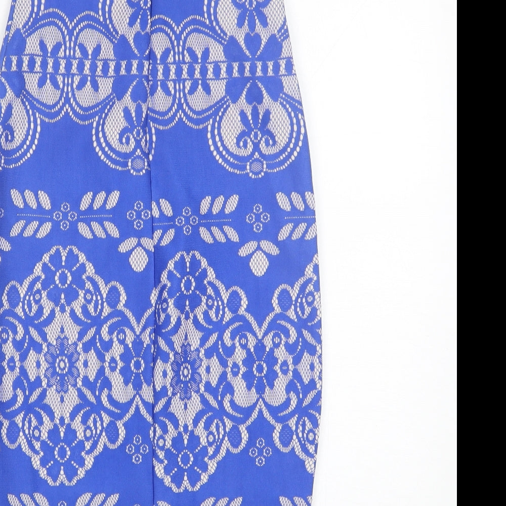 Lipsy Womens Blue Floral Polyester A-Line  Size 8  Sweetheart