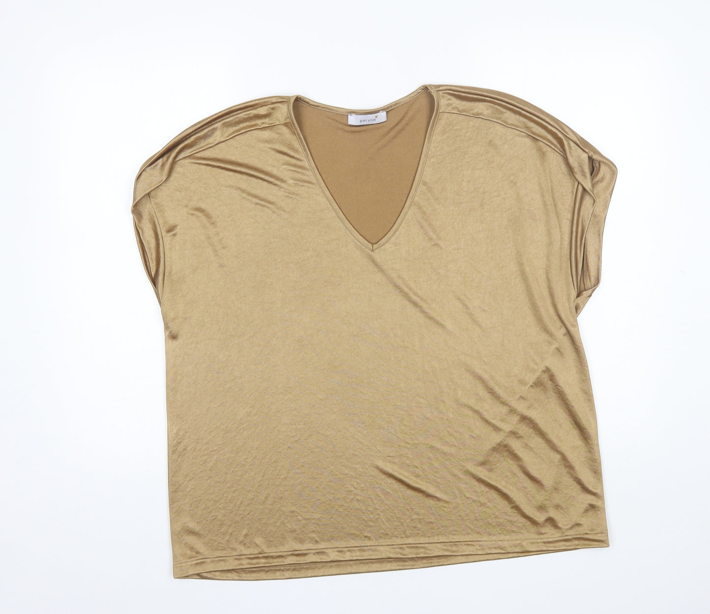 Marks and Spencer Womens Gold  Polyester Basic T-Shirt Size 18 V-Neck