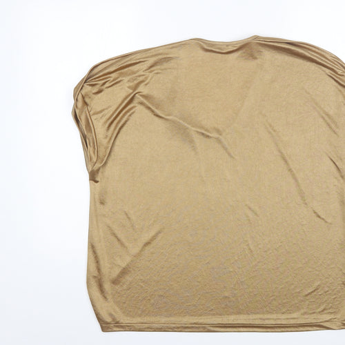 Marks and Spencer Womens Gold  Polyester Basic T-Shirt Size 18 V-Neck