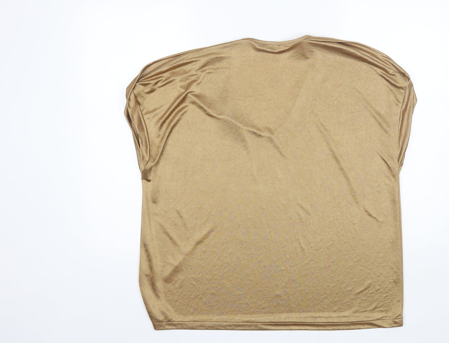 Marks and Spencer Womens Gold  Polyester Basic T-Shirt Size 18 V-Neck