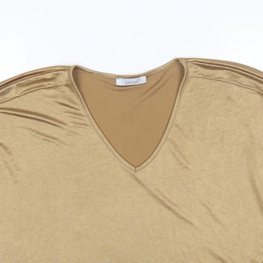Marks and Spencer Womens Gold  Polyester Basic T-Shirt Size 18 V-Neck