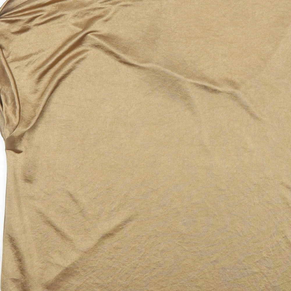 Marks and Spencer Womens Gold  Polyester Basic T-Shirt Size 18 V-Neck