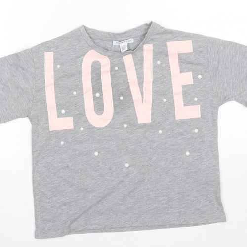 Primark Girls Grey  Polyester Basic T-Shirt Size 9-10 Years Round Neck