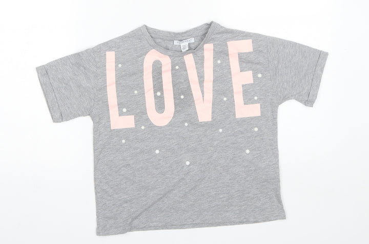 Primark Girls Grey Polyester Basic T-Shirt Size 9-10 Years Round Neck