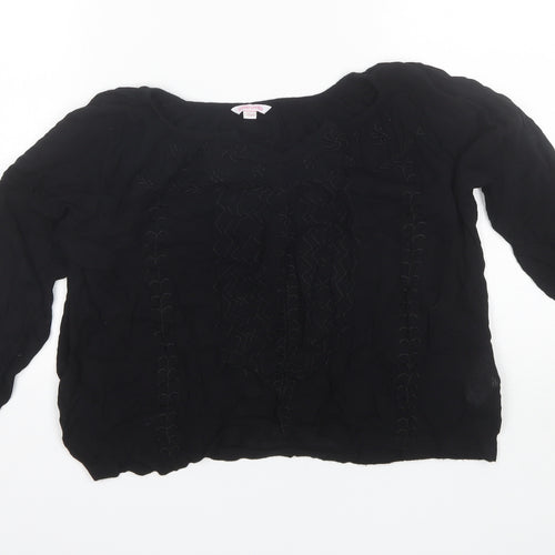 Miss E-Vie Girls Black  Viscose Basic Blouse Size 11 Years V-Neck