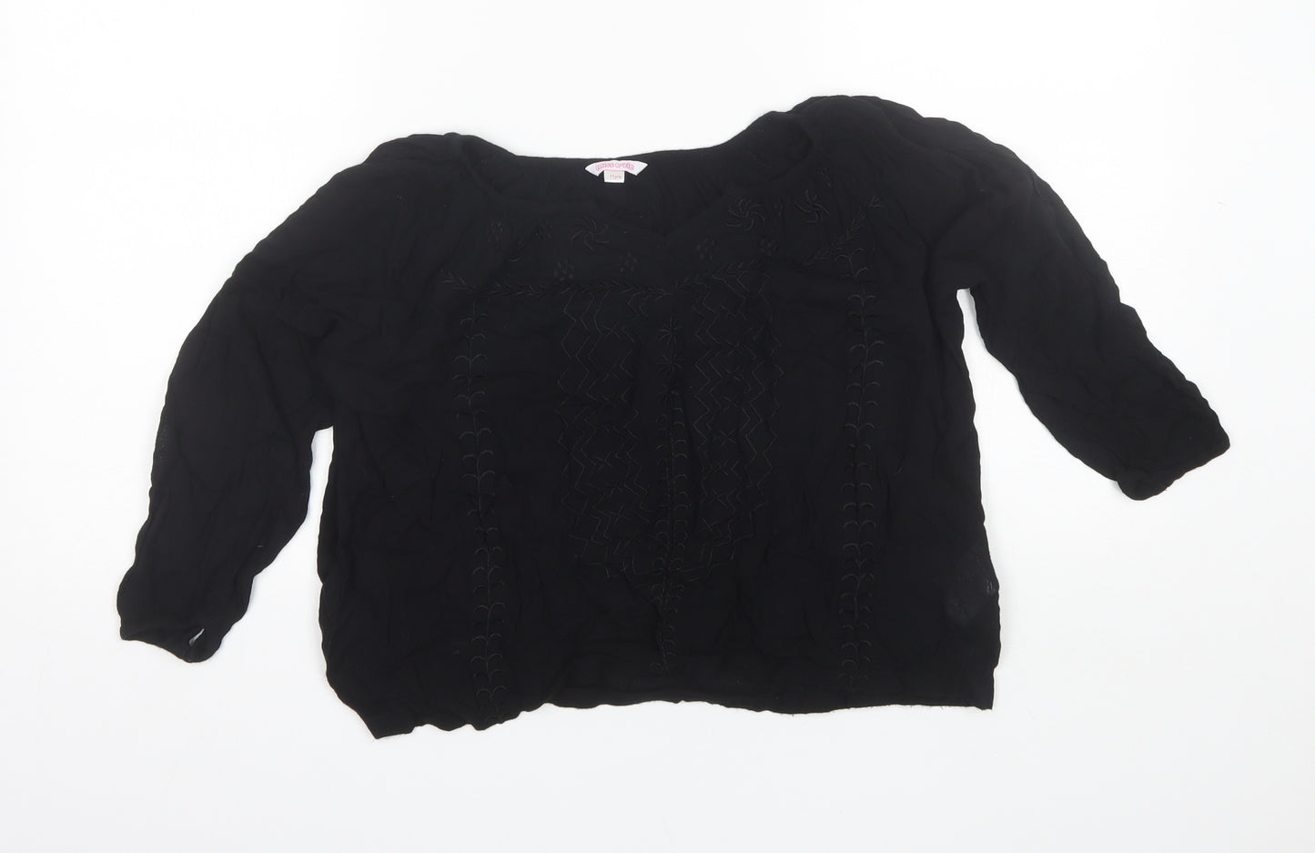 Miss E-Vie Girls Black  Viscose Basic Blouse Size 11 Years V-Neck
