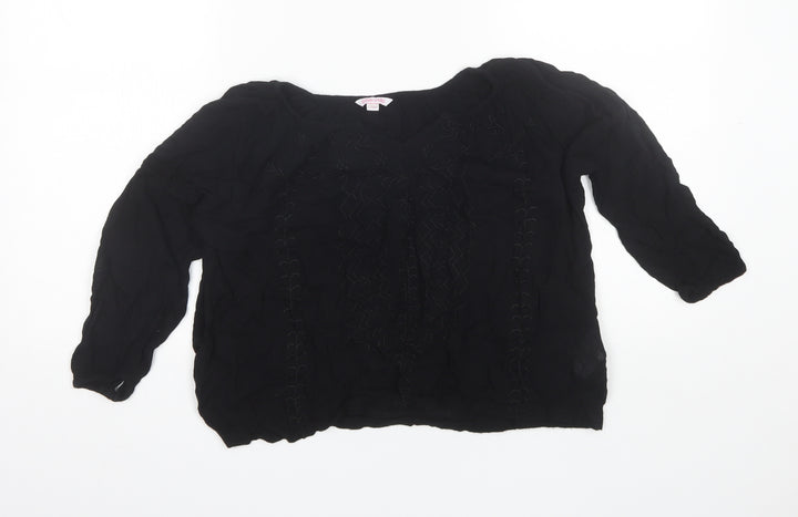 Miss E-Vie Girls Black  Viscose Basic Blouse Size 11 Years V-Neck