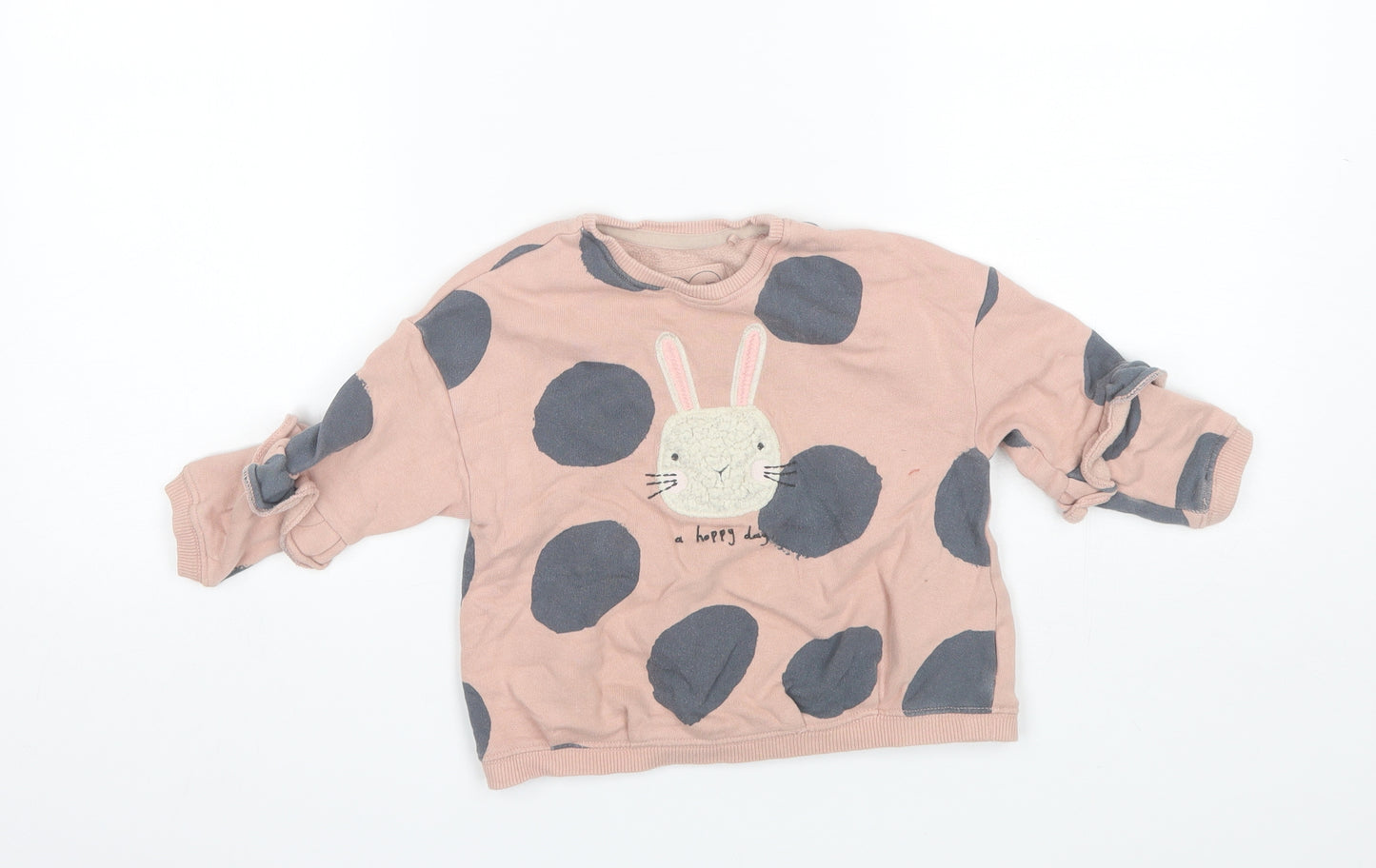 NEXT Girls Pink Round Neck Polka Dot Cotton Pullover Jumper Size 2-3 Years