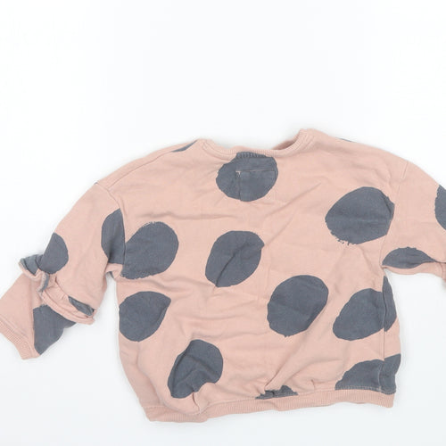 NEXT Girls Pink Round Neck Polka Dot Cotton Pullover Jumper Size 2-3 Years