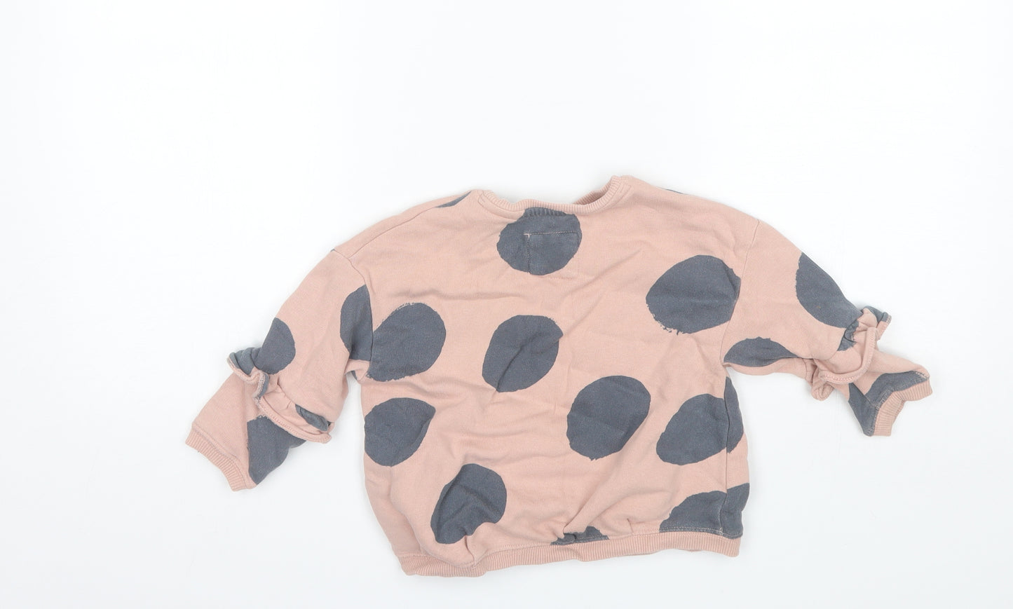 NEXT Girls Pink Round Neck Polka Dot Cotton Pullover Jumper Size 2-3 Years