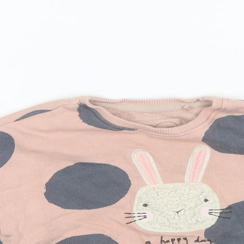 NEXT Girls Pink Round Neck Polka Dot Cotton Pullover Jumper Size 2-3 Years