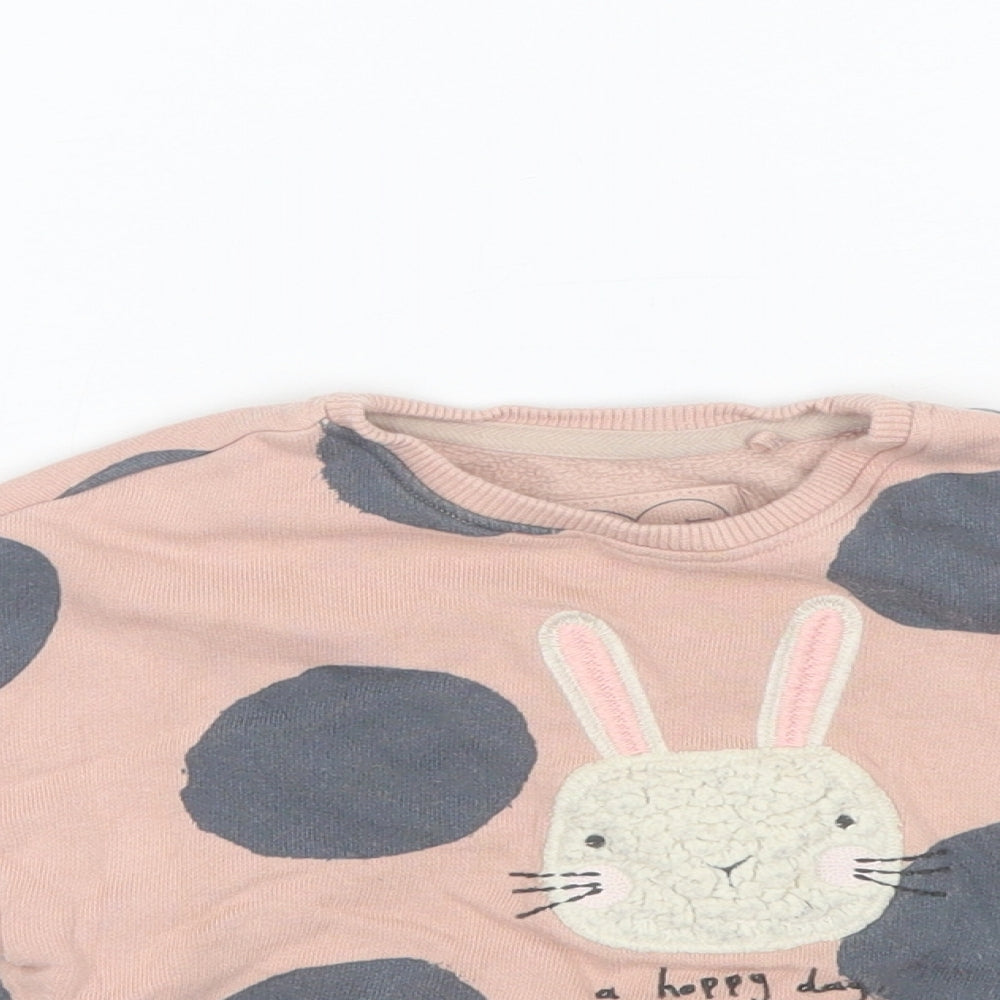 NEXT Girls Pink Round Neck Polka Dot Cotton Pullover Jumper Size 2-3 Years