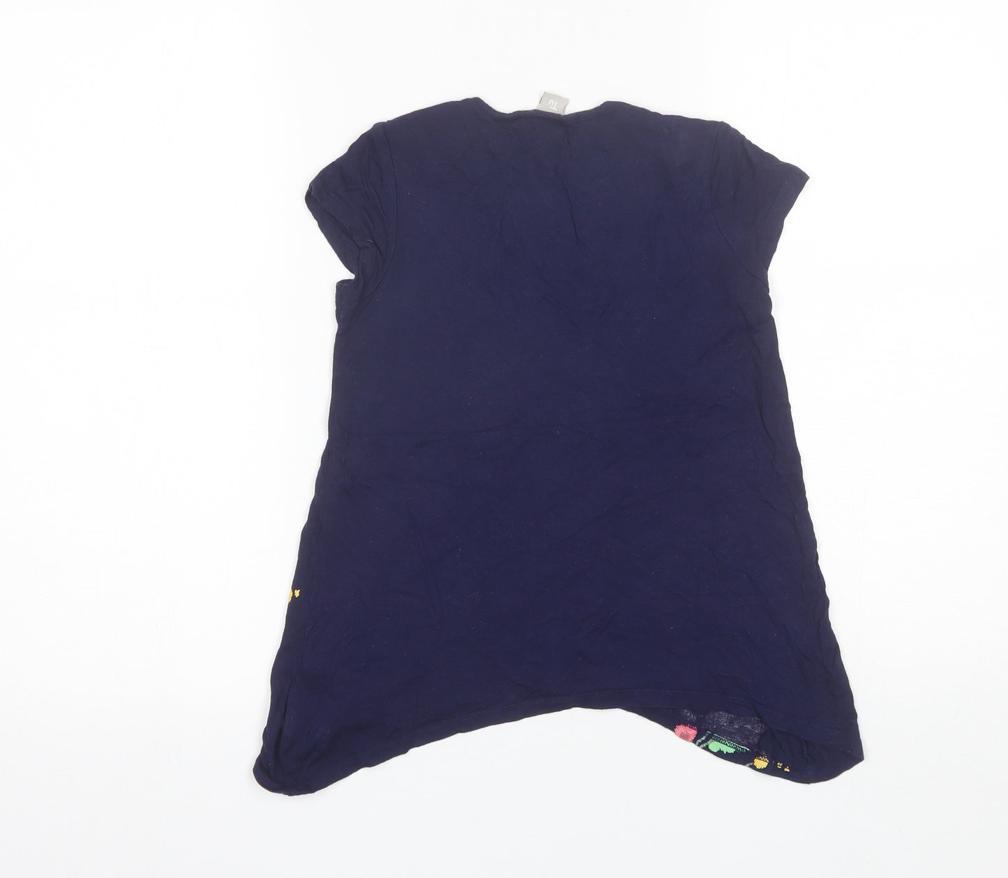 TU Girls Blue Floral Viscose Basic T-Shirt Size 7 Years Round Neck
