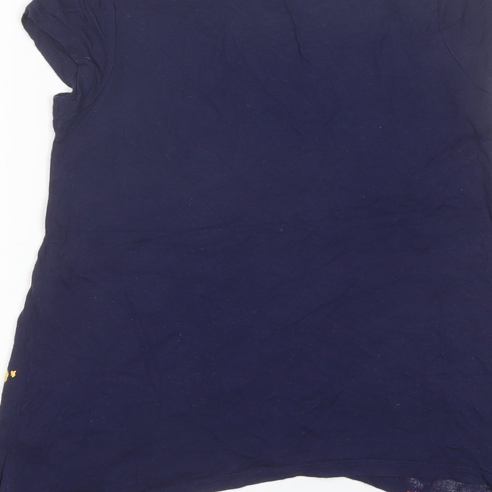 TU Girls Blue Floral Viscose Basic T-Shirt Size 7 Years Round Neck