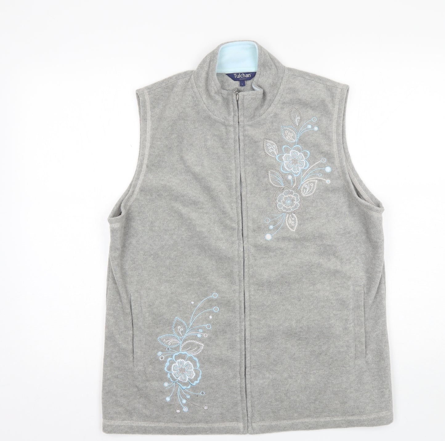 Tulchan Womens Grey Collared Floral Polyester Full Zip Jumper Size L