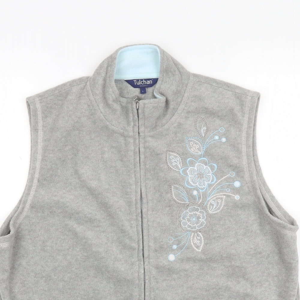 Tulchan Womens Grey Collared Floral Polyester Full Zip Jumper Size L