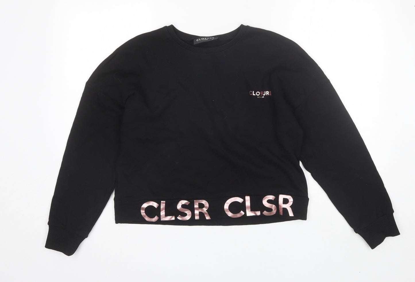 Closure Womens Black Round Neck  Cotton Pullover Jumper Size 10