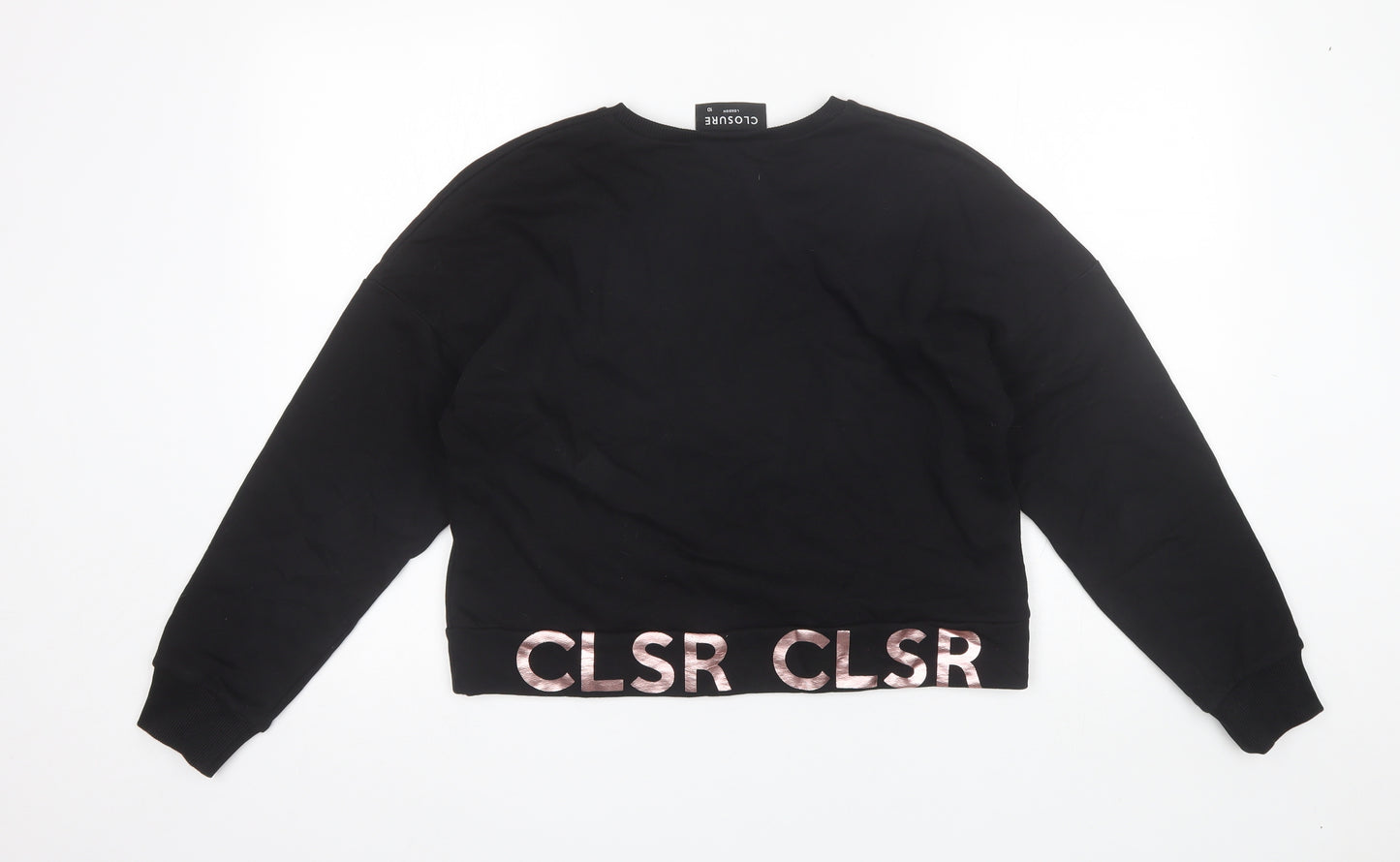 Closure Womens Black Round Neck  Cotton Pullover Jumper Size 10