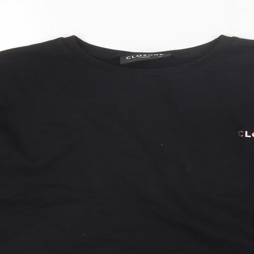 Closure Womens Black Round Neck  Cotton Pullover Jumper Size 10